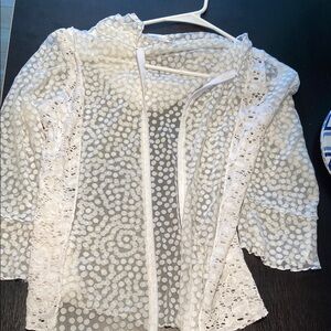 Vine Street Apparel White Sheer Lace Blouse with Hood